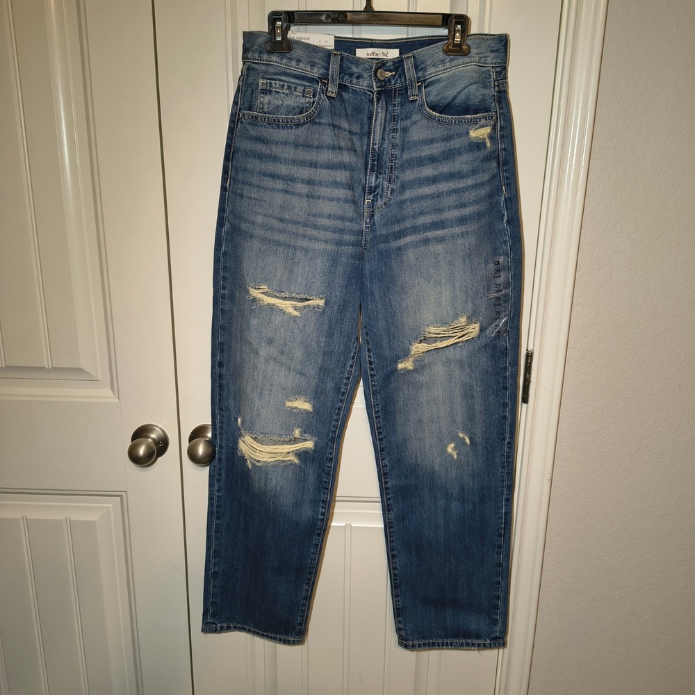Willow + Root Buckle The Vintage Dad Jean Distressed Ankle Denim Blue 29x28